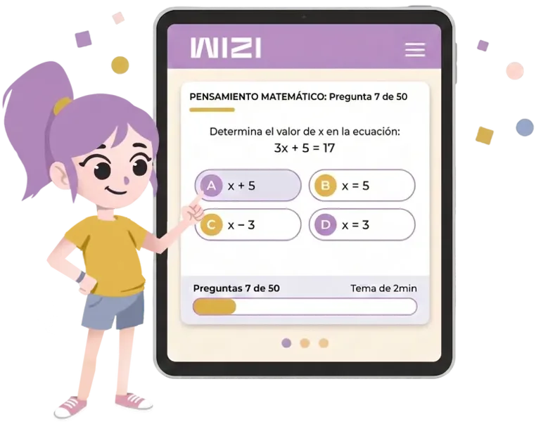 Estudiante usando la app WIZI para preparar la prueba EXANI-III